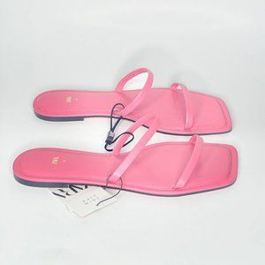 Zara Square Toe Leather Slide Sandals Size 8 NWT
